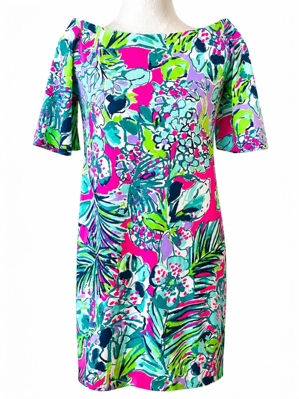 Lilly Pulitzer Pink Green Butterfly Floral Shift Dress Small